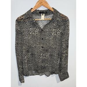 Vintage Italy Les Copains 100% Silk Leopard Animal Print Blouse Long Sleeve Y2K